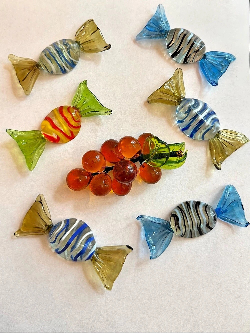 Authentic Vintage Murano Glass Candy & Grapes Fruit glass figurines